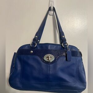 Royal Blue Coach Soft Leather Satchel with Camel Color Satin Lining